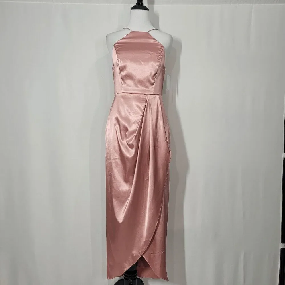 After Six | Dresses | Aftersix 6829 Desert Rose Halter Midi Dress With  Draped Tulip Skirt Size 8r | Poshmark